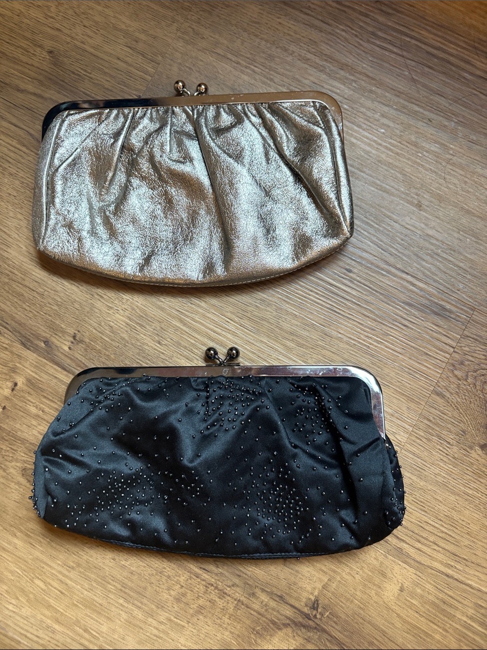 Express Metallic Gold and Black Kiss-Lock Clutch Duo